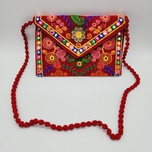 Boho Chic Embroidered Embellished‎ Clutch Crossbody Bag